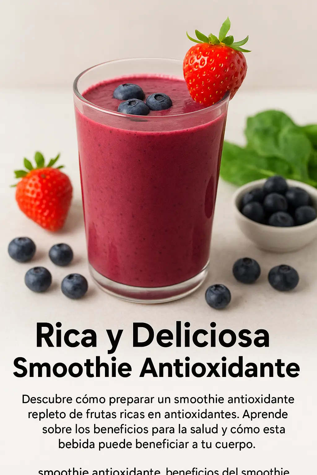 Smoothie antioxidante de frutos rojos con semillas de chía en vaso de cristal.